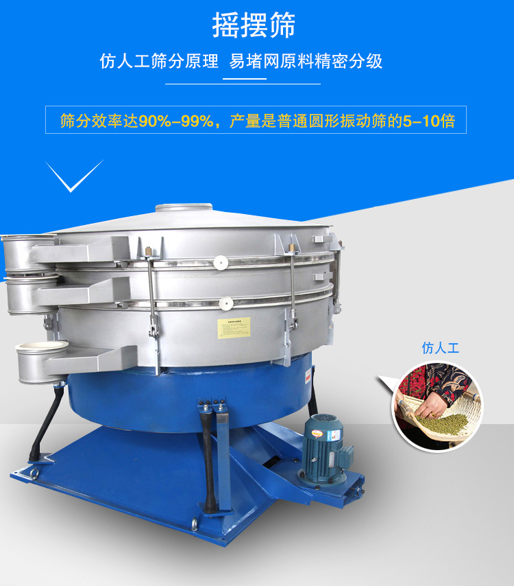 搖擺篩適合精細和超細范圍的粉末和微粒狀物料，產量大、精度高